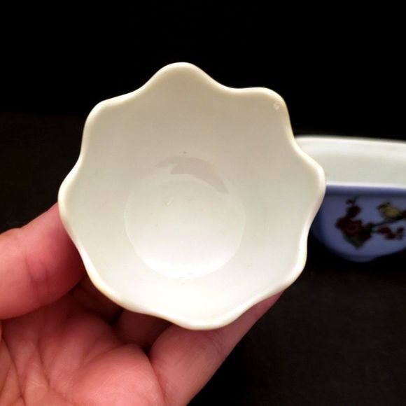 Porcelain Lillian Vernon Trinket Bowls Birds Flowers Yellow Blue Vintage Chinese - Picture 3 of 11